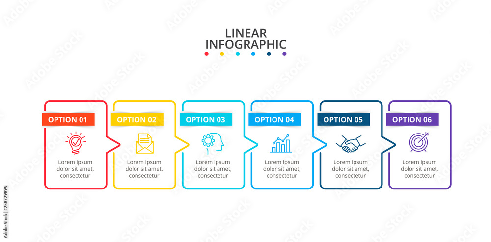 Aufkleber vector thin lines with color stripes. infographic design templates with 6 options