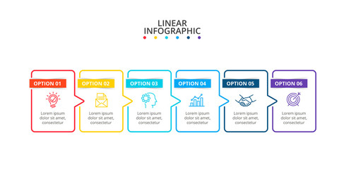 Vector thin lines with color stripes. Infographic design templates with 6 options