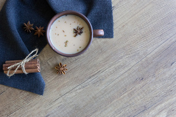 Indian black tea. Masala tea. Cinnamon and spices