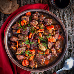 Irish beef, traditional roast, top view, square