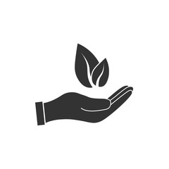 Plant leaf in hand icon. Vector illustration, flat design.