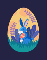 Easter illustration with bunny rabbit, plant, and egg hunt in the forest for banner, greeting card , decoration template vector/ - Vector - 258731212
