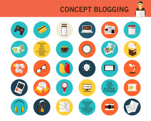 Blogging concept flat icons.