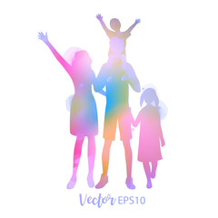 Obraz na płótnie Canvas Parents having good time with their child. Happy family walking together isolated on white background. Watercolor style. Vector illustration.