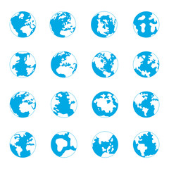 Set. Earth Icon Vector. Simple flat symbol. Perfect blue pictogram on white background.