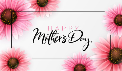 Vector illustration of mother's day greetings banner template with blooming gerbera flowers and hand lettering quote - happy mothers day - 258734841