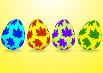 Bright colored Easter eggs on a yellow background. Spring holiday. Vector illustration for your design.