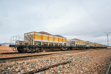 Train wagons in the Wadi Rum desert in Jordan