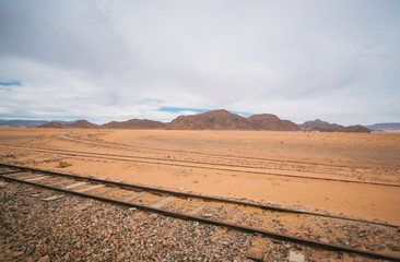 Railway in desert. Old railway in Yordan desert.