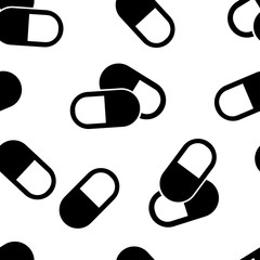 Medical seamless pattern with black pills on white background. Vector illustration