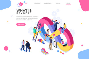 Programmer, user administrator, professional engine. Software support to build banner infographic. administration images flat technician concept, DevOps images. Isometric illustration.