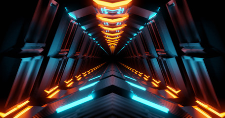 flying into tunnel, sci-fi spaceship corridor. Futuristic technology abstract seamless for tech...