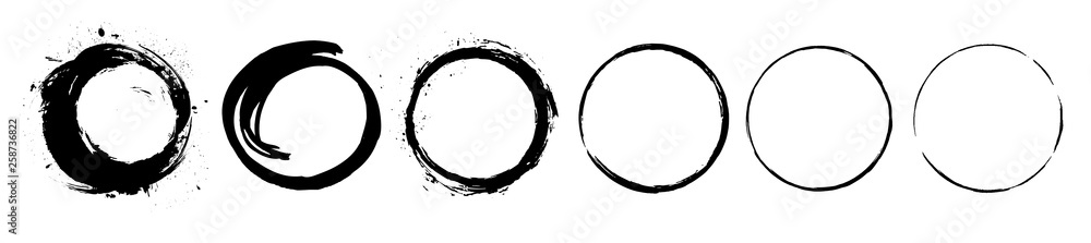 Wall mural abstract black paint brushstroke circles pack. enso zen ink brush style symbol set. - Wall murals