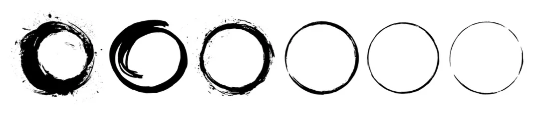 Muurstickers Abstract black paint brushstroke circles pack. Enso zen ink brush style symbol set. © samuii