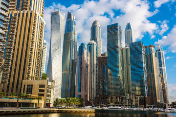 Modern residential architecture of Dubai Marina, UAE - obrazy, fototapety, plakaty