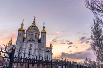 Orthodox temple with sunset skies