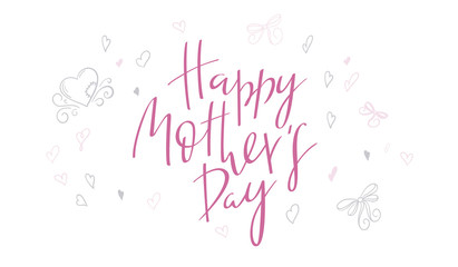 vector hand lettering happy mother's day phrase with doodle flowers and hearts