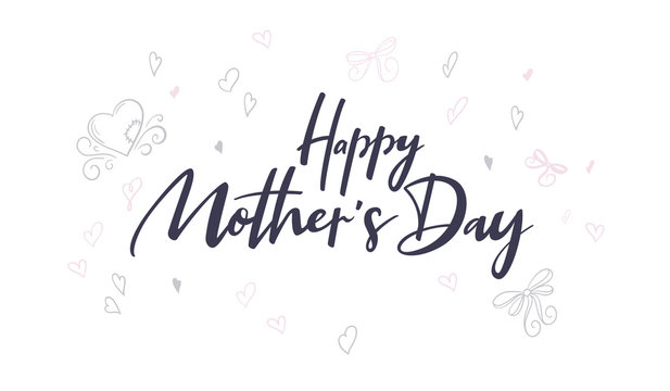 vector hand lettering happy mother's day phrase with doodle flowers and hearts