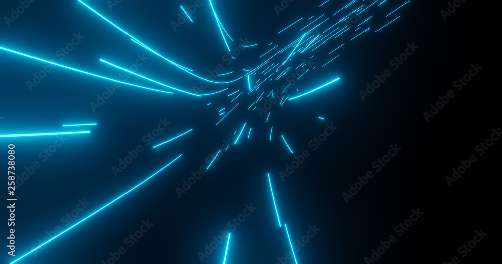 Poster flying into digital technologic tunnel. futuristic technology abstract background with lines for net