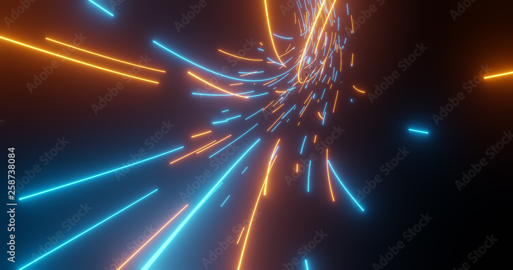 Poster flying into digital technologic tunnel. futuristic technology abstract background with lines for net