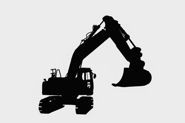 Excavator loader silhouette with  isolated on white background