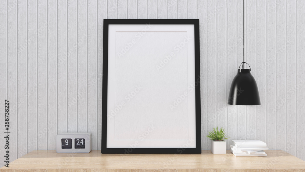 Wall mural mock up poster frame with interior background, 3d render