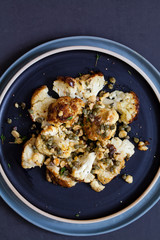 Roast cauliflower with capers and hazelnuts