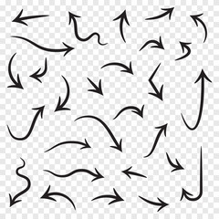 Vector collection of curved arrows isolated on white background