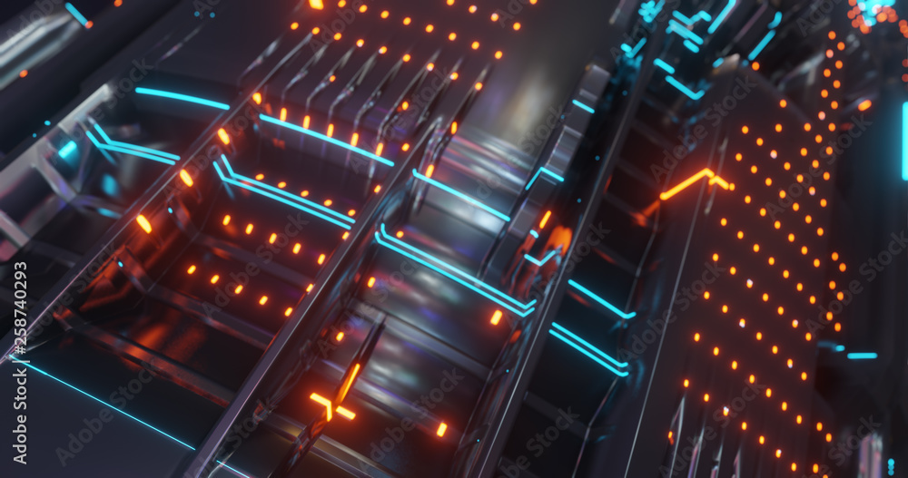 Poster abstract technology background, led and flickering particles. animation of electric circuit signal w