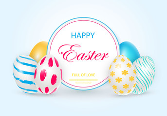 Easter card with white decorated 3D eggs.