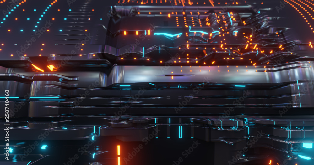 Poster abstract technology background, led and flickering particles. animation of electric circuit signal w