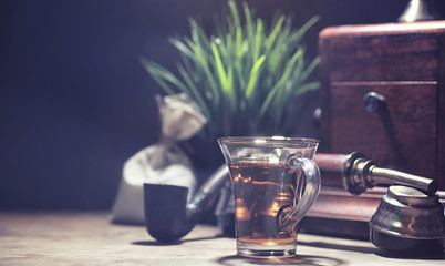 Brewing tea on a wooden table
