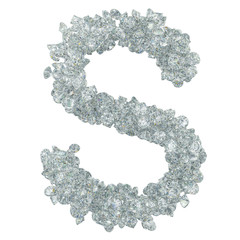 Diamond font, letter S from diamonds. 3D rendering