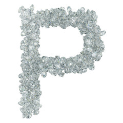 Diamond font, letter P from diamonds. 3D rendering
