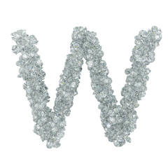 Diamond font, letter W from diamonds. 3D rendering