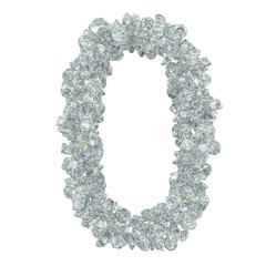 Diamond font, number 0 from diamonds. 3D rendering