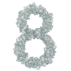 Diamond font, number 8 from diamonds. 3D rendering