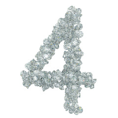 Diamond font, number 4 from diamonds. 3D rendering