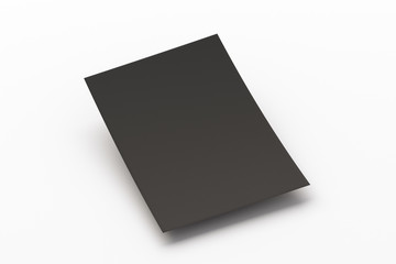 Blank black paper sheet flying over background