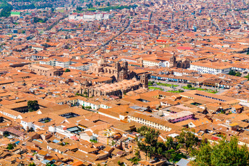 Cityscape of Cusco in Peru with The Cathedral of Santo Domingo, The Cathedral Basilica of Assumtion...