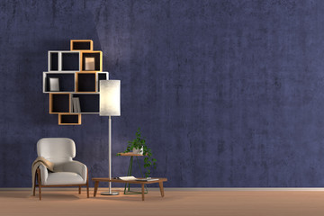 Blank wall in living room interior mock up