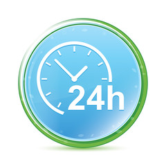 24 hours clock icon natural aqua cyan blue round button