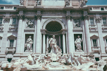 Panoramic view of Trevi Fountain in the Trevi district in Rome, Italy