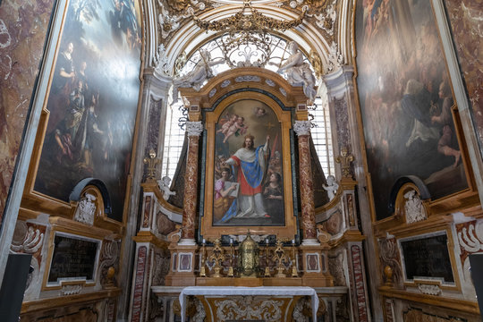 Panoramic view of interior of The Church of St. Louis of the French
