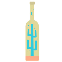 Cactus in bottle flat illustration on white