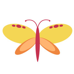 Yellow butterfly flat illustration on white