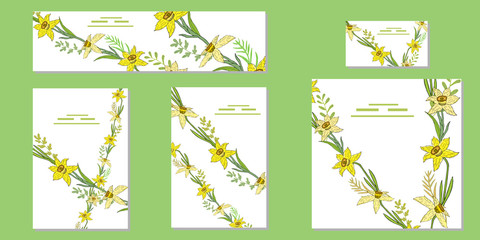 Flat set of vector templates from different flowers. For design of cards, greetings, invitations. Vector illustration.