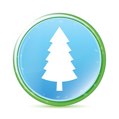 Evergreen conifer pine tree icon natural aqua cyan blue round button