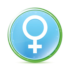 Obraz premium Female symbol icon natural aqua cyan blue round button