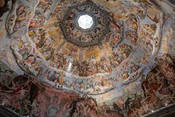 Panoramic view of Judgment Day on cupola of Cattedrale di Santa Maria del Fiore